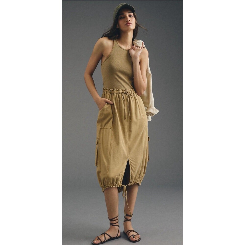 Anthropologie Daily Practice Tank Twofer Midi Dress Moss Boho Vacay Small NWT